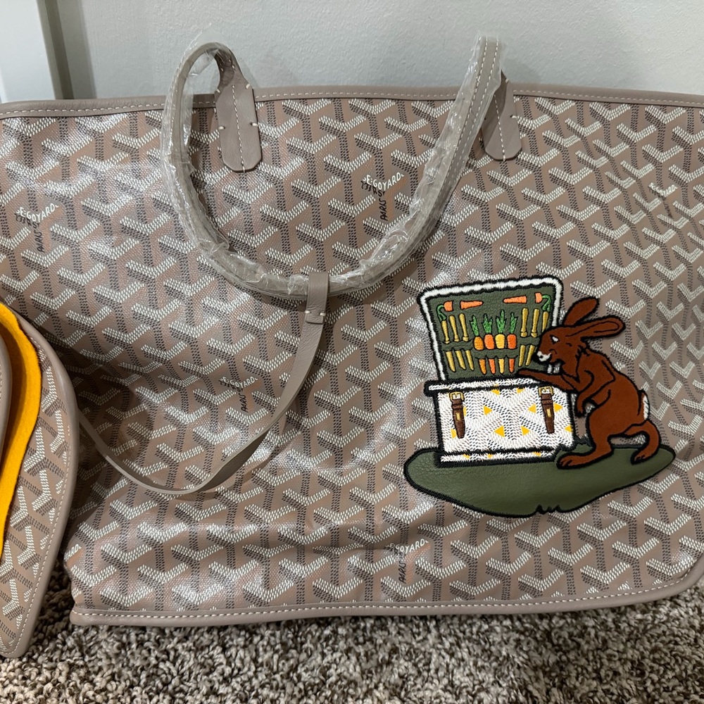 Goyard Brown Tote with Rabbit and Basket Design